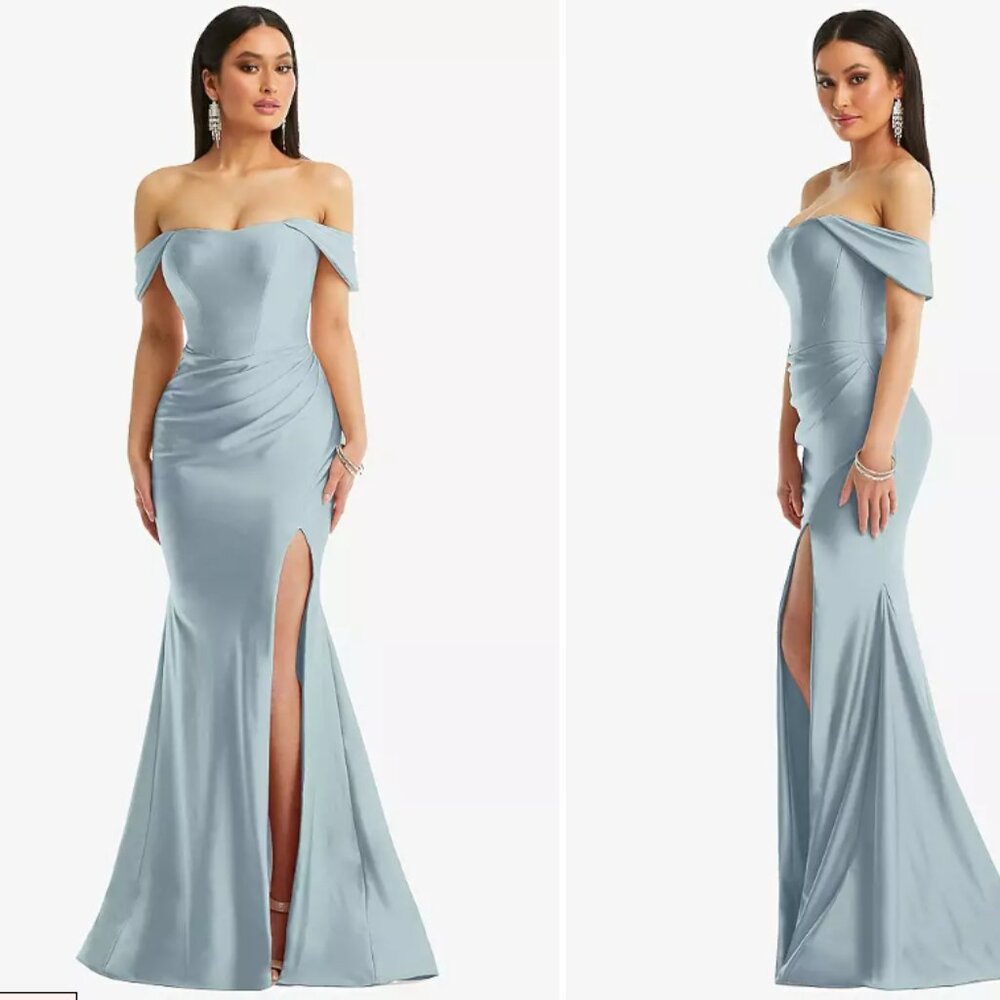 Cynthia & Sahar Scarlet Blue Mist Off the Shoulder Dress Size Small CS101